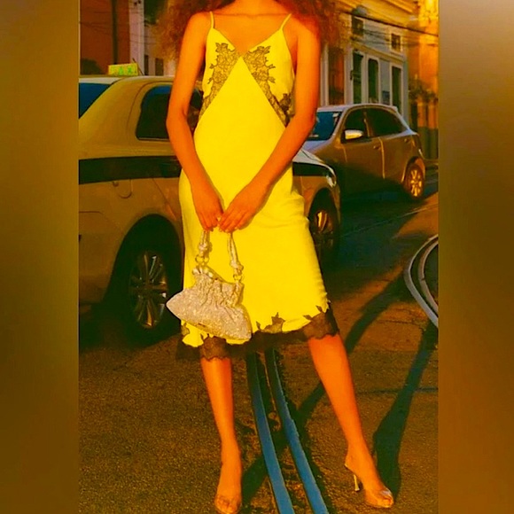 New With Tags rag & bone Yellow Silk Slip Dress Midi, Size 2/XS - Picture 4 of 10